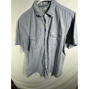 Marc Ecko Cut & Sew Mens Blue Dotted Short Sleeve Button Up Shirt Size L